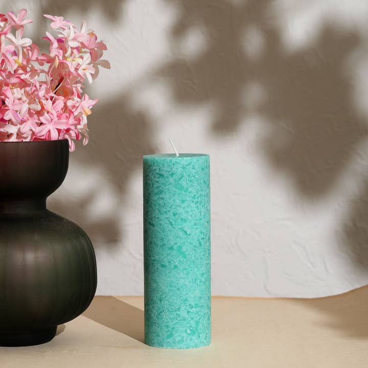 Sea Salt Marble Pillar Candle, Ocean Mist Fragrance