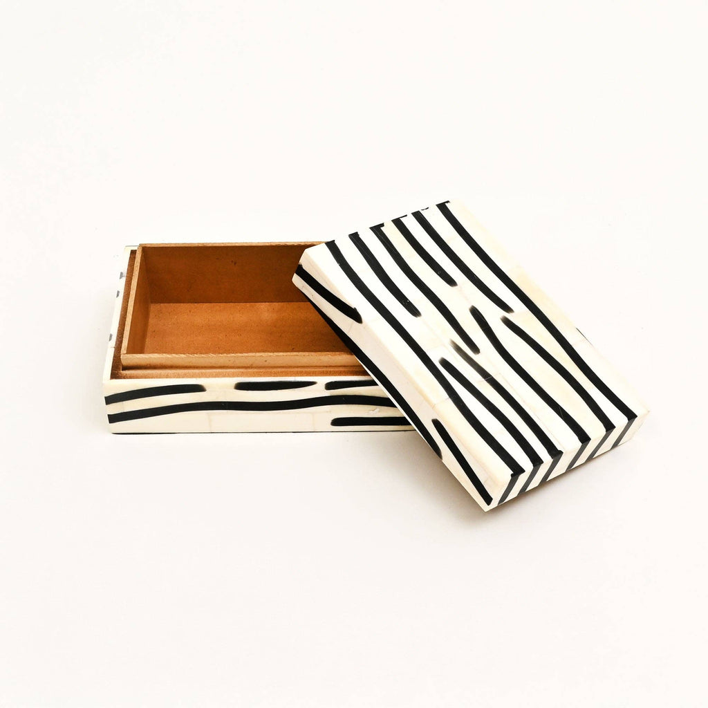 Handcrafted Zebra Pattern Bone Inlay Box Set of 3 White