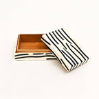 Handcrafted Zebra Pattern Bone Inlay Box Set of 3 White