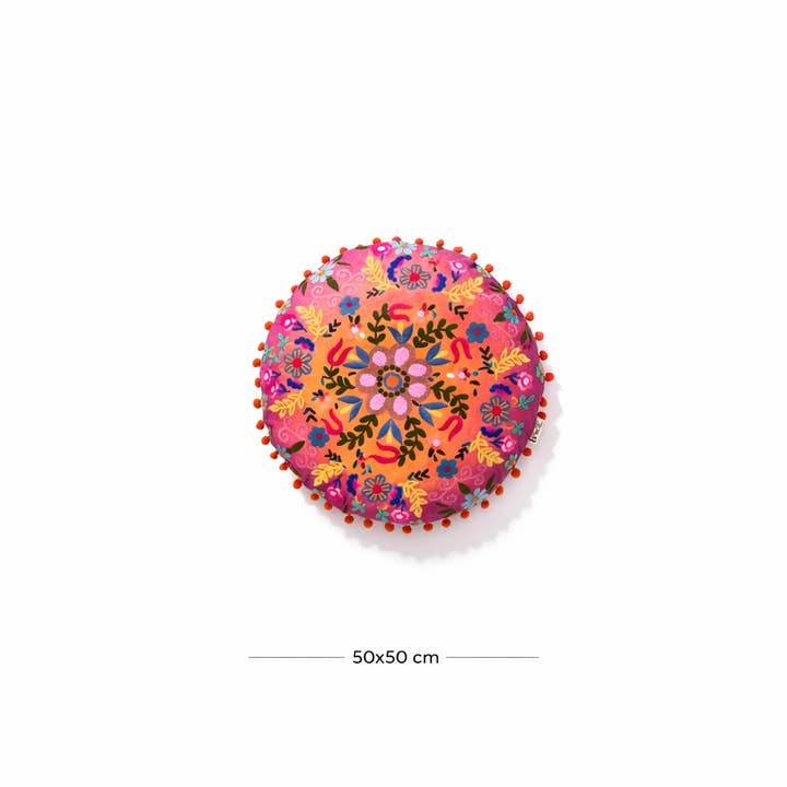 Embroidered Cotton Cushion- Floral Design- 50x50 cm