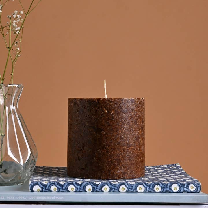 Lavender & Rosemary Marble Pillar Candle, Sandstone