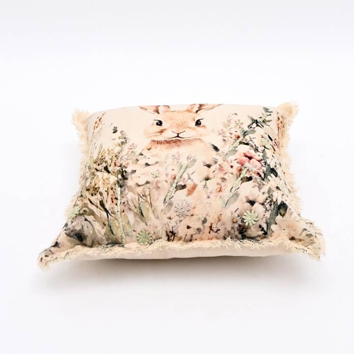 Embroidered Cotton Cushion- Bunny Floral Design- 45x45 cm