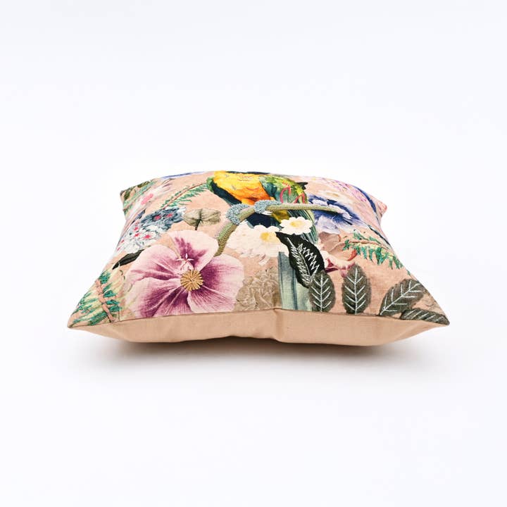 Tropical Parrot Floral Cushion- Cotton Embroidered 45x45cm