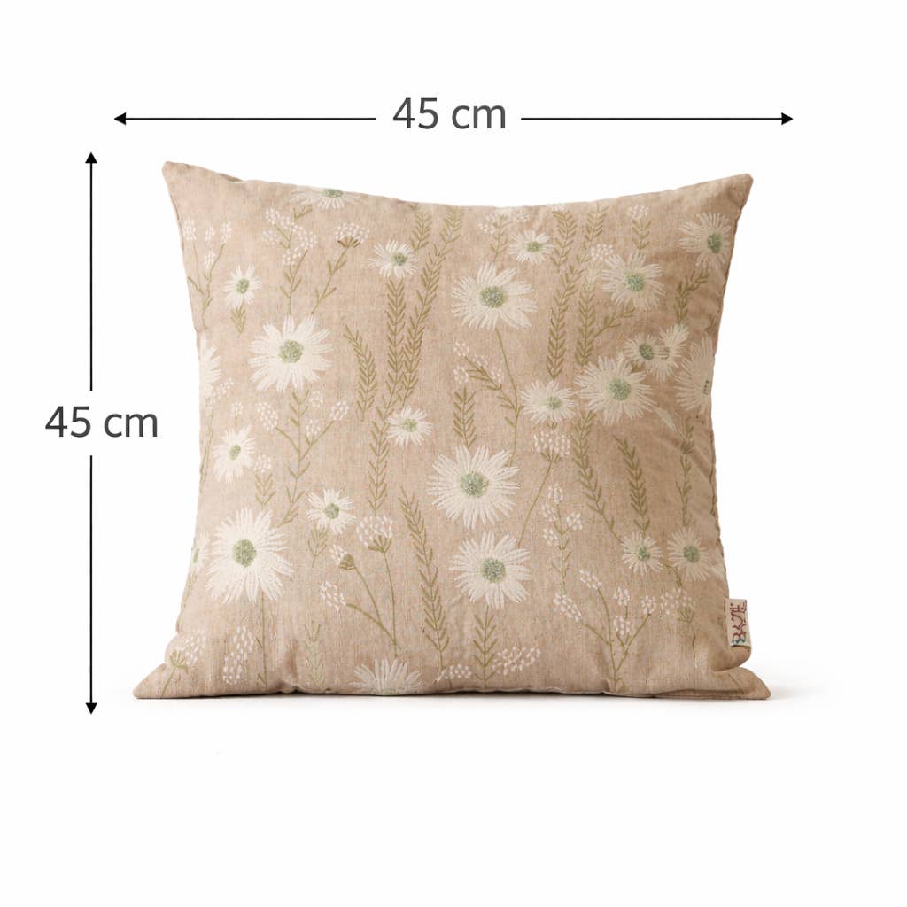 Floral Embroidered Cotton Cushion- Jasmine Design- 45x45 cm
