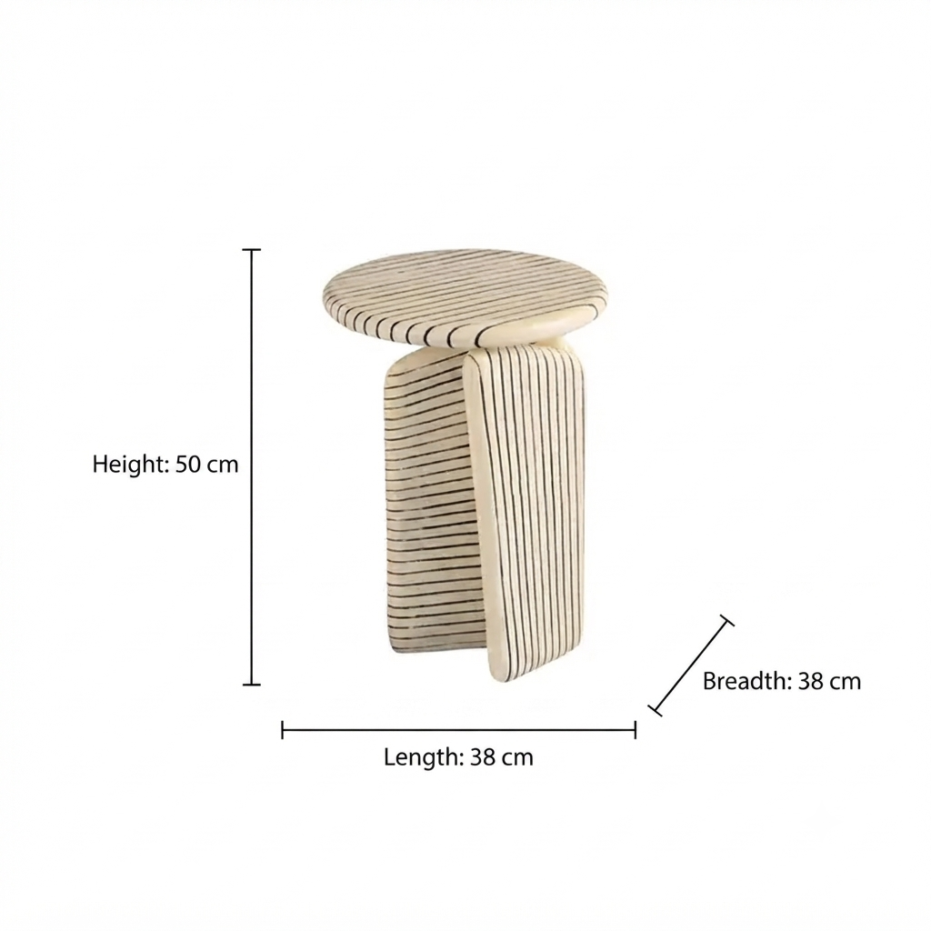 Modern Aluminium Side Table | Ivory Ribbed Accent Table