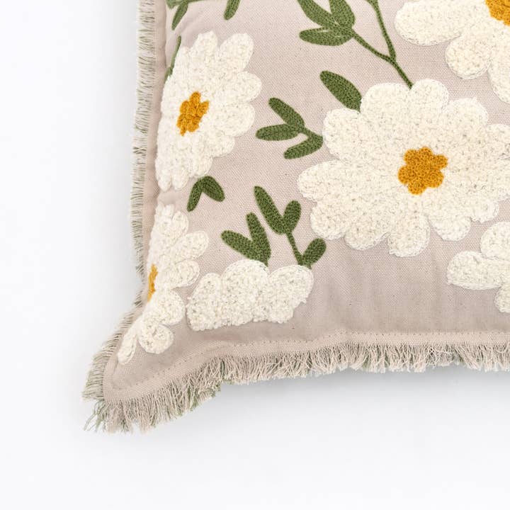 Embroidered Cotton Cushion- Flora Daisy Design- 45x45 cm