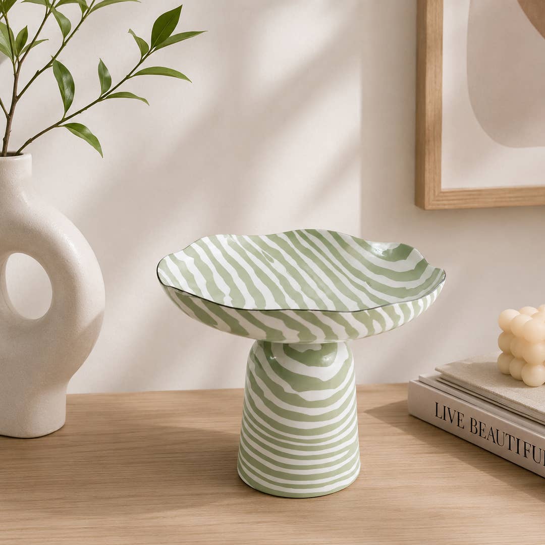 Modern Iron Decorative Bowl | Enamel Printed Pedestal Bowl