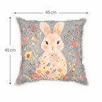 Embroidered Cotton Cushion- Rabbit Floral Design- 45x45 cm