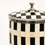 Handcrafted Bone Inlay Checkered Ice Bucket with Lid White