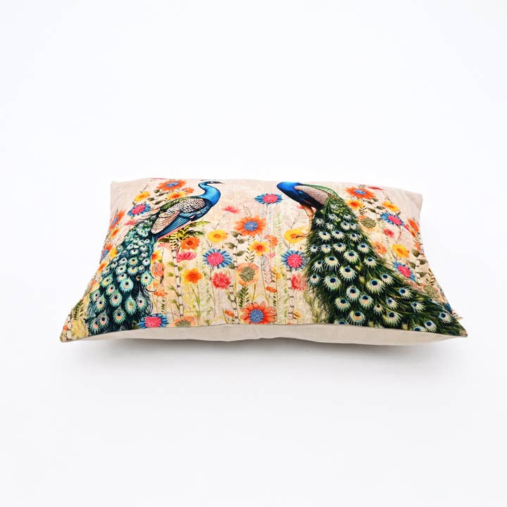 Floral Lumbar Cushion – Peacock Design– 40x60 cm