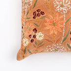 Peach Floral Embroidered Cotton Velvet Cushion 45x45 cm