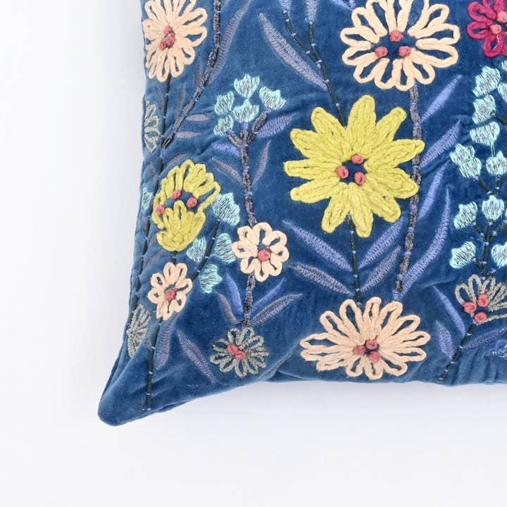 Cotton Cushion- Blue Velvet Design- 45x45 cm