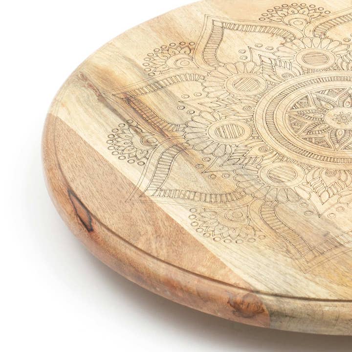 Golden Mandala Wooden Rotating Lazy Susan Tray
