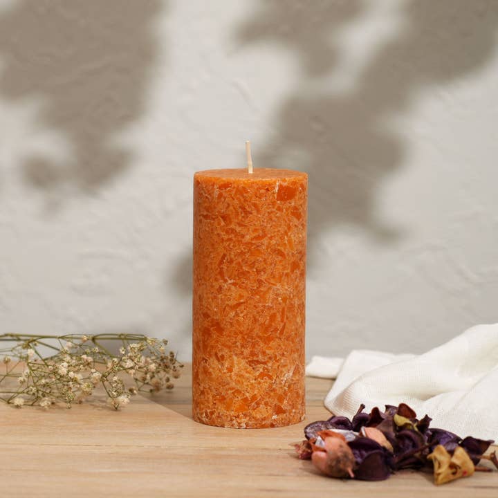 Grapefruit & Ginger Marble Pillar Candle, Ochre