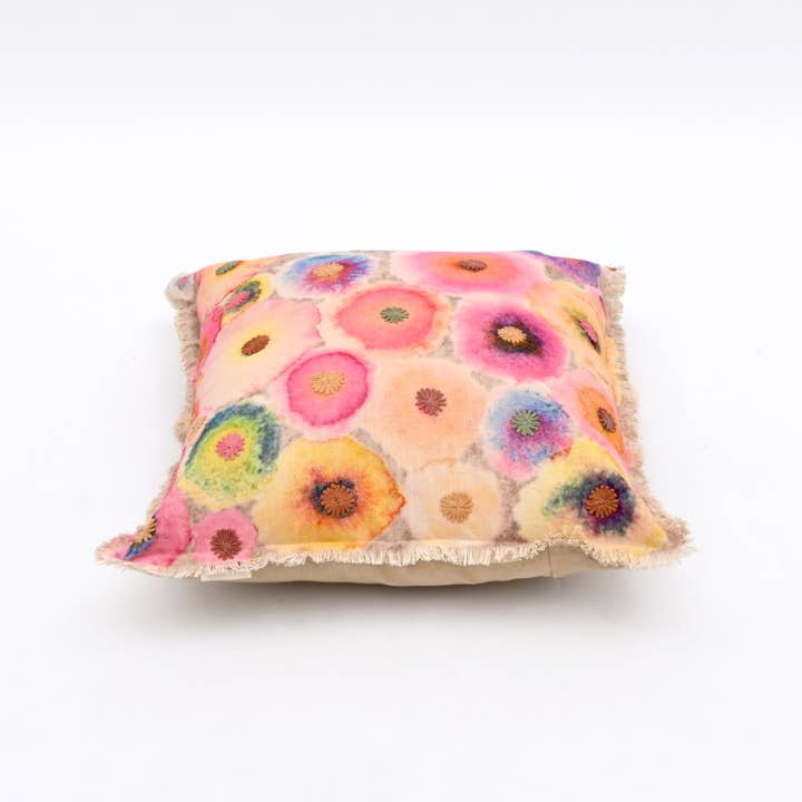 Printed & Embroidered Cotton Cushion- Bloom Design- 45x45 cm