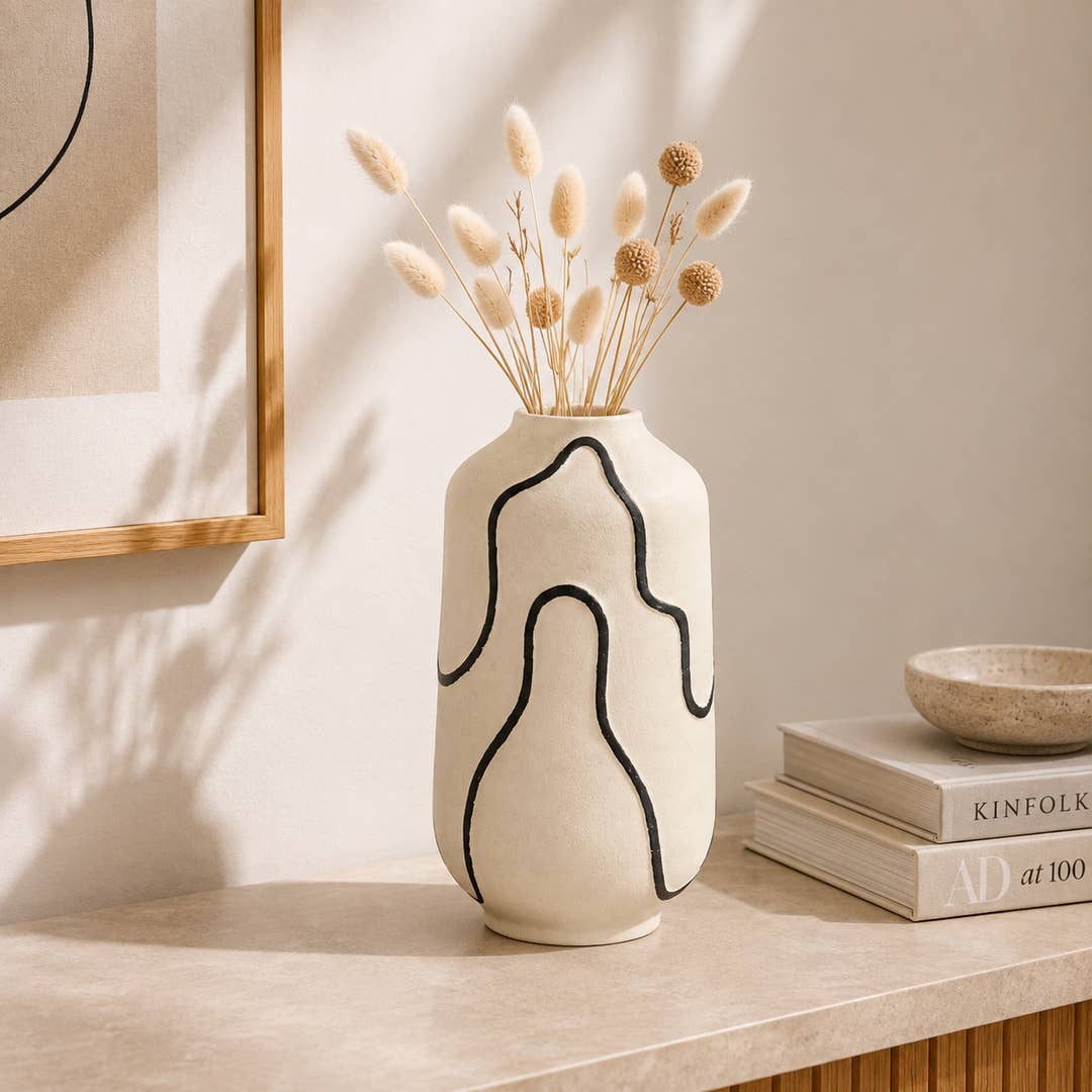 Modern Aluminium Decorative Vase | Cream Abstract Design