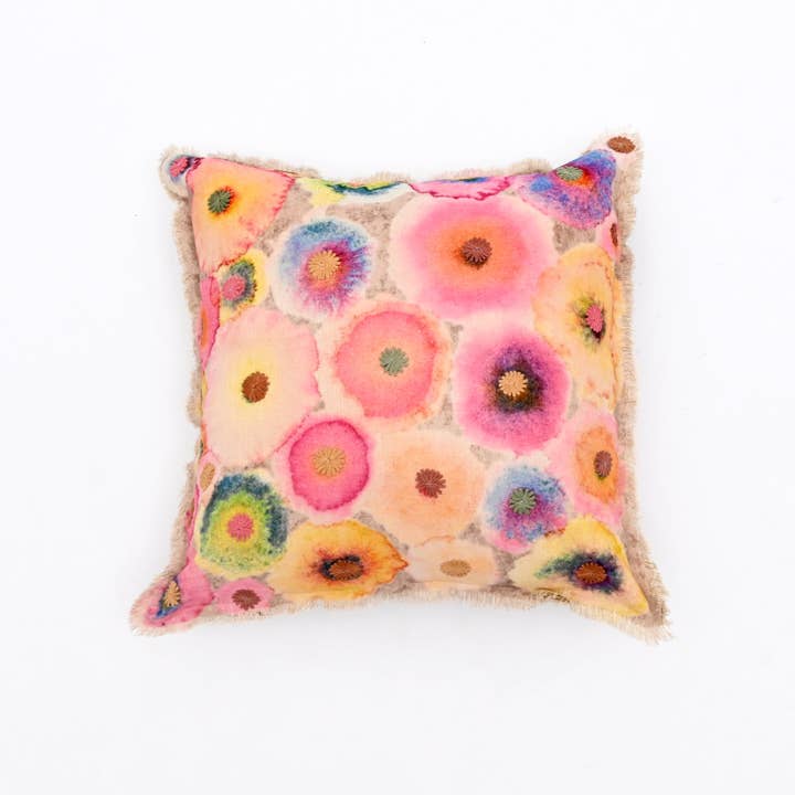 Printed & Embroidered Cotton Cushion- Bloom Design- 45x45 cm