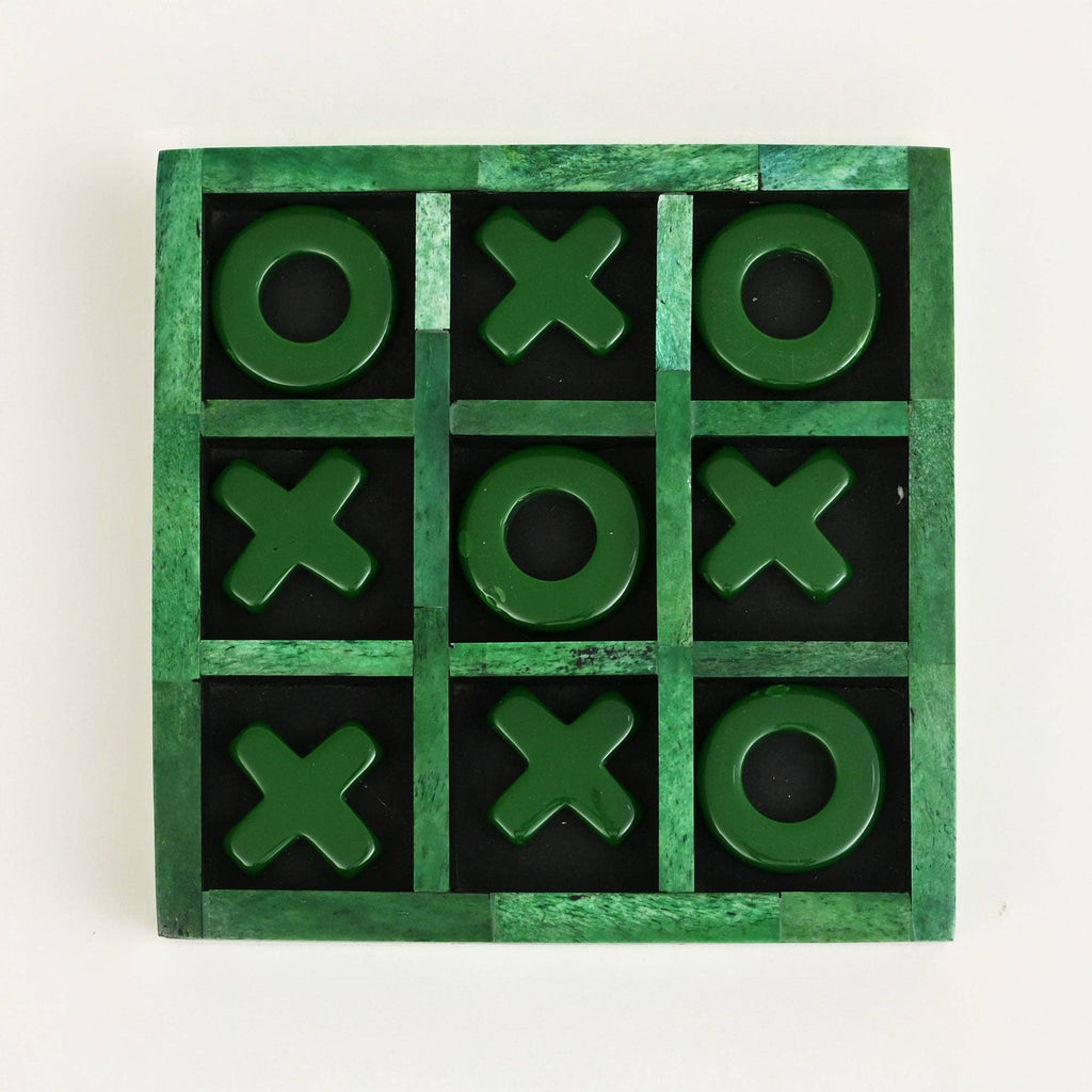 Green Resin Tic Tac Toe Game Set Handcrafted Decor Piece