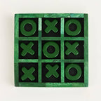 Green Resin Tic Tac Toe Game Set Handcrafted Decor Piece