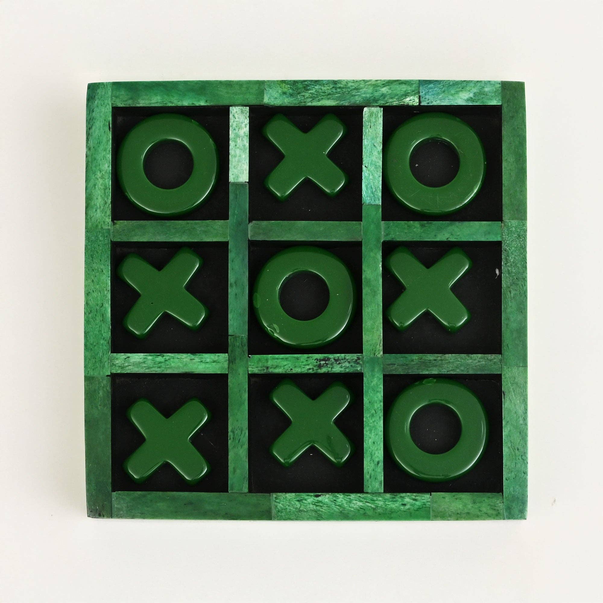 Green Resin Tic Tac Toe Game Set Handcrafted Decor Piece