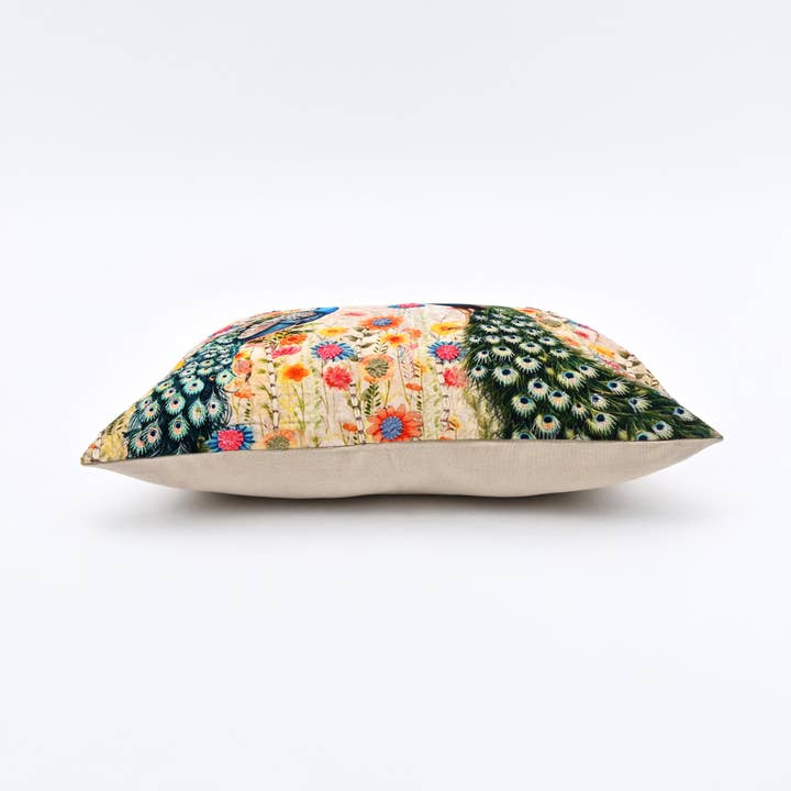 Floral Lumbar Cushion – Peacock Design– 40x60 cm