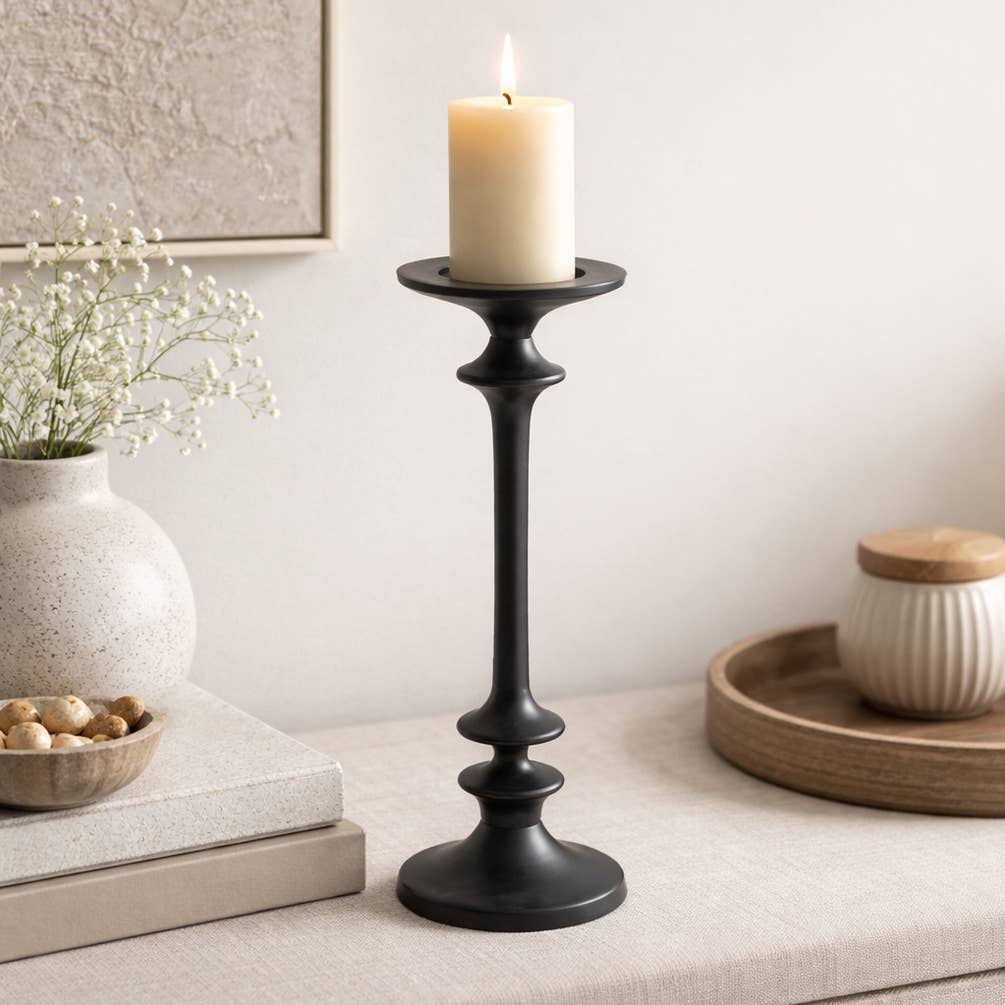 Modern Aluminium Candle Holder | Black Tall Candlestick