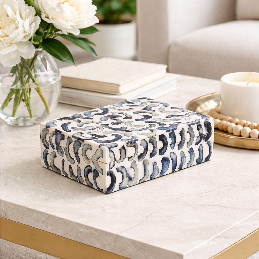 Handcrafted Abstract Bone Inlay Decorative Box Blue