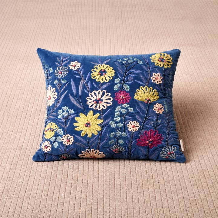 Cotton Cushion- Blue Velvet Design- 45x45 cm