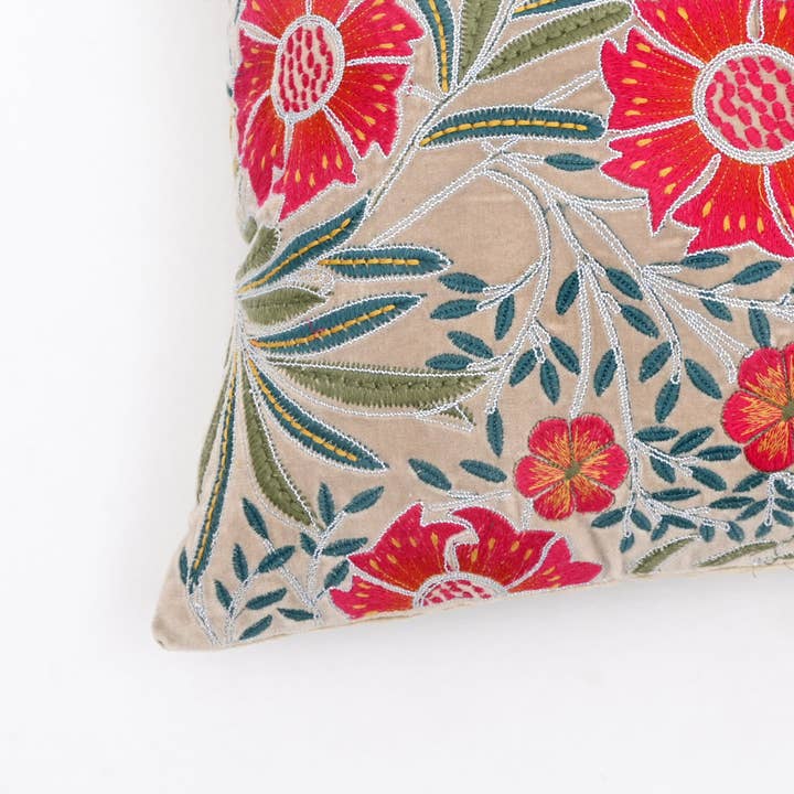 Botanical Floral Cotton Velvet Cushion - 45×45 cm