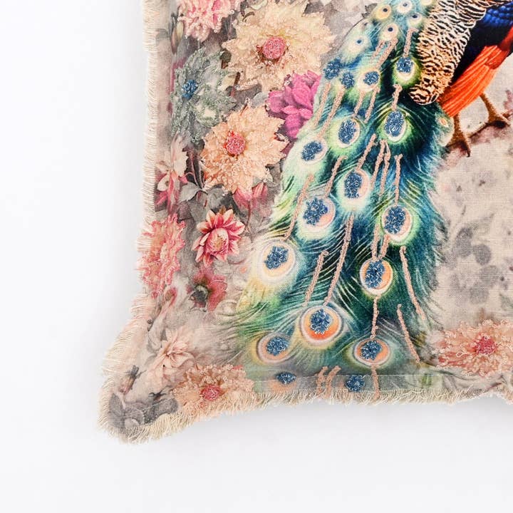 Cotton Cushion- Elina Peacock Floral Design- 45x45 cm