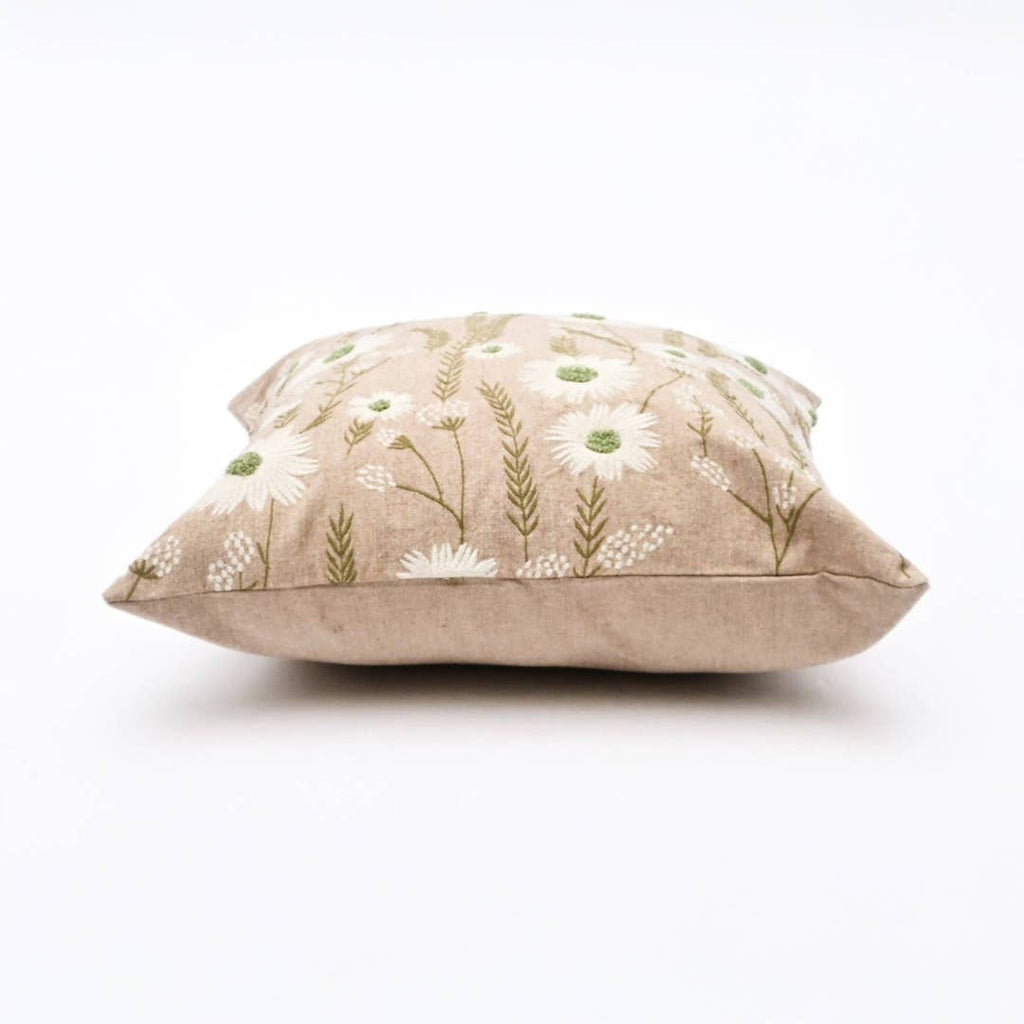 Floral Embroidered Cotton Cushion- Jasmine Design- 45x45 cm
