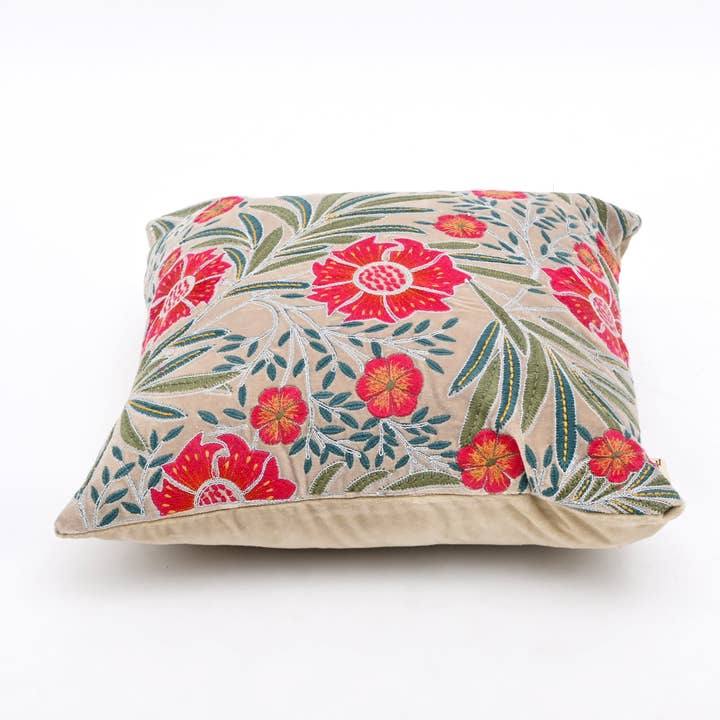 Botanical Floral Cotton Velvet Cushion - 45×45 cm