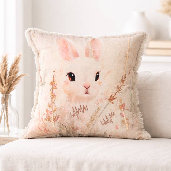 Embroidered Cotton Cushion- Alina Rabbit Design- 45x45 cm