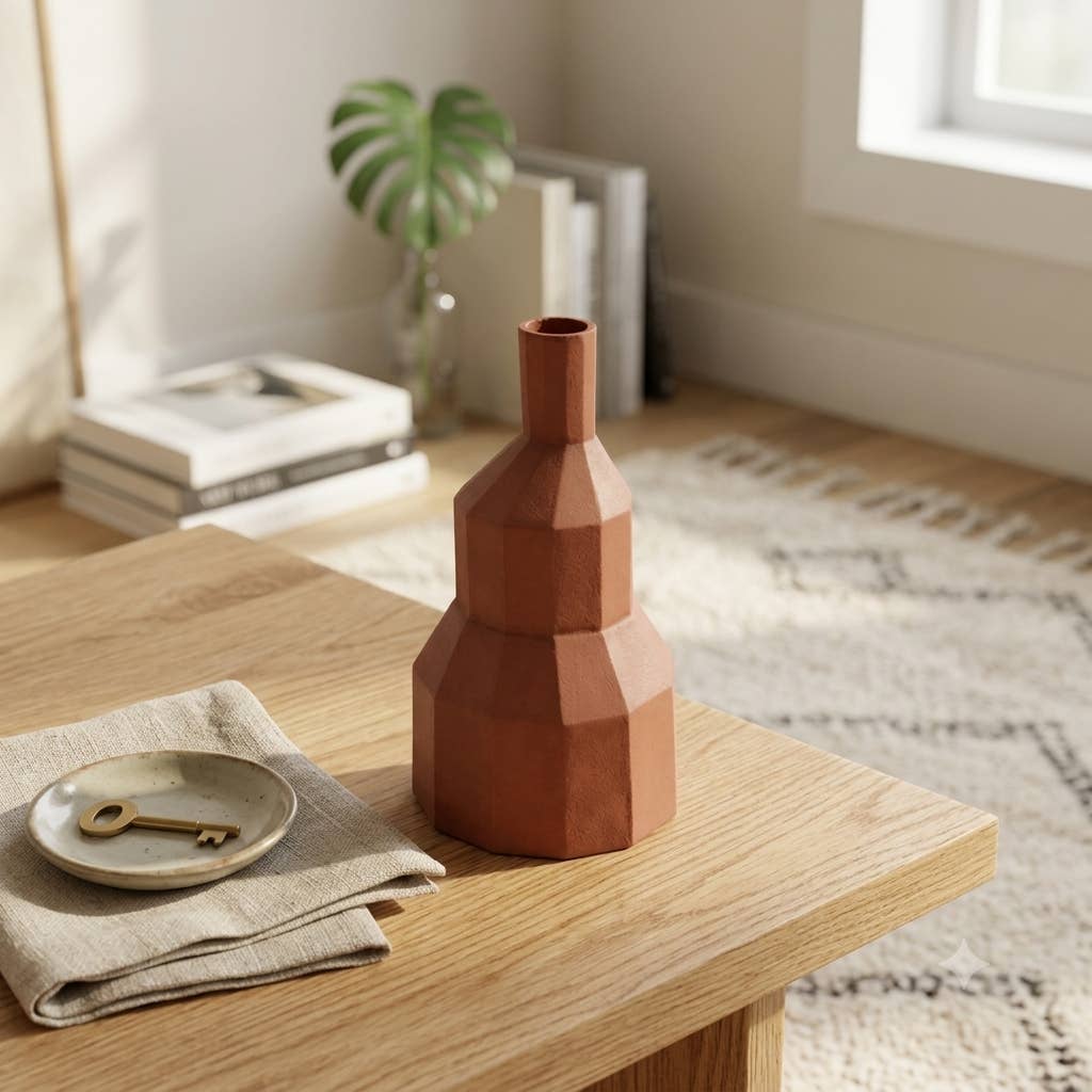 Terracotta Aluminium Vase | Modern Geometric Table Decor