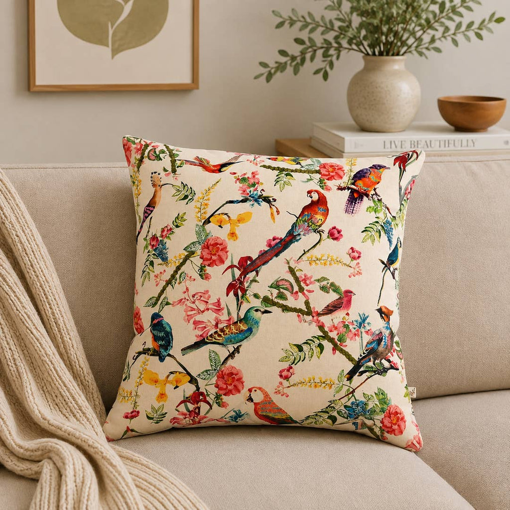 Printed Cotton Cushion- Freya Bird Design- 45x45 cm