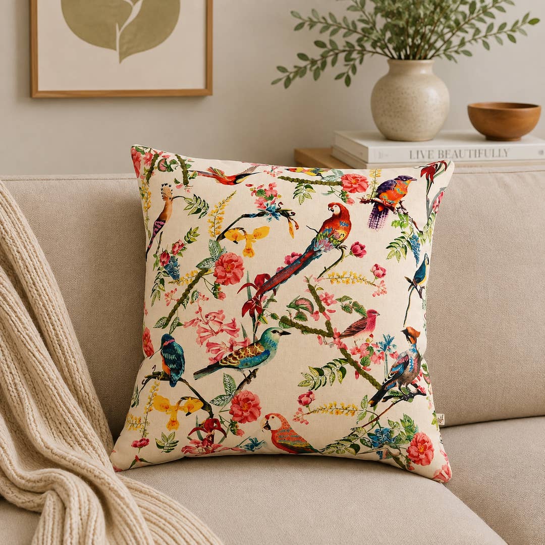 Printed Cotton Cushion- Freya Bird Design- 45x45 cm