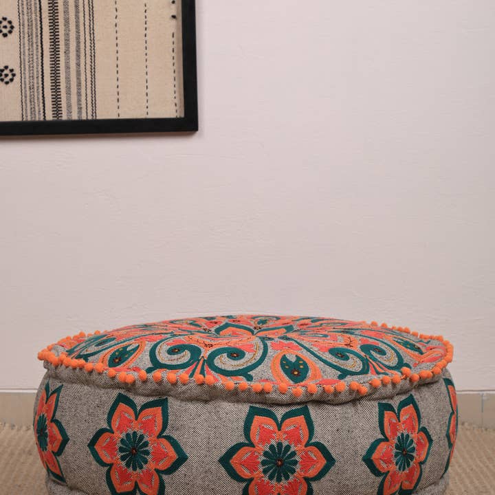 Mandala Embroidered Cotton Floor Cushion 60cm