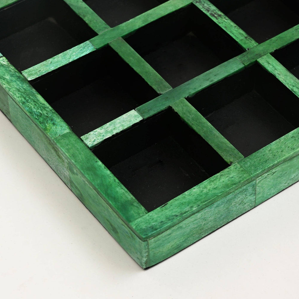 Green Resin Tic Tac Toe Game Set Handcrafted Decor Piece