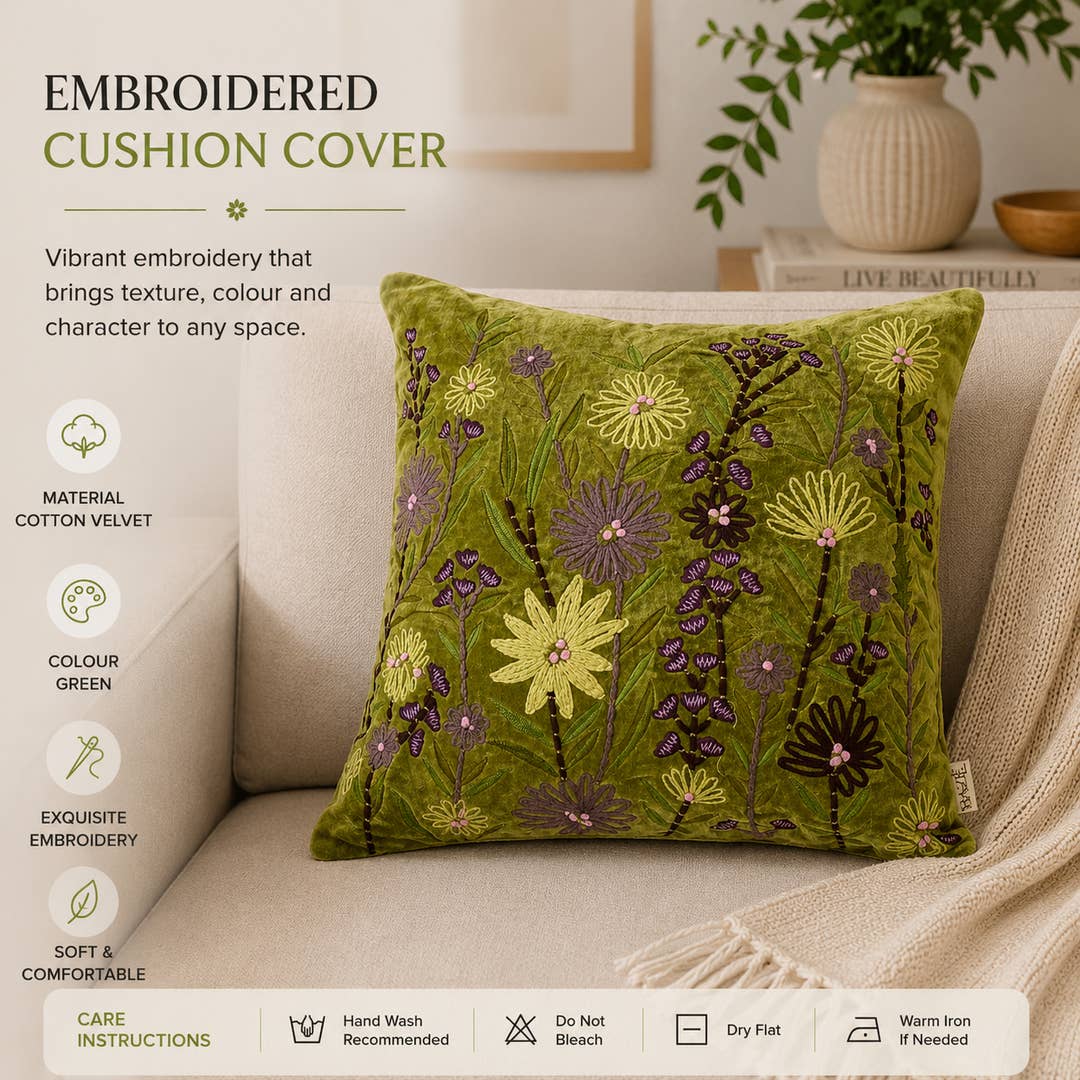 Velvet Cotton Cushion- Sea Green- 45x45 cm