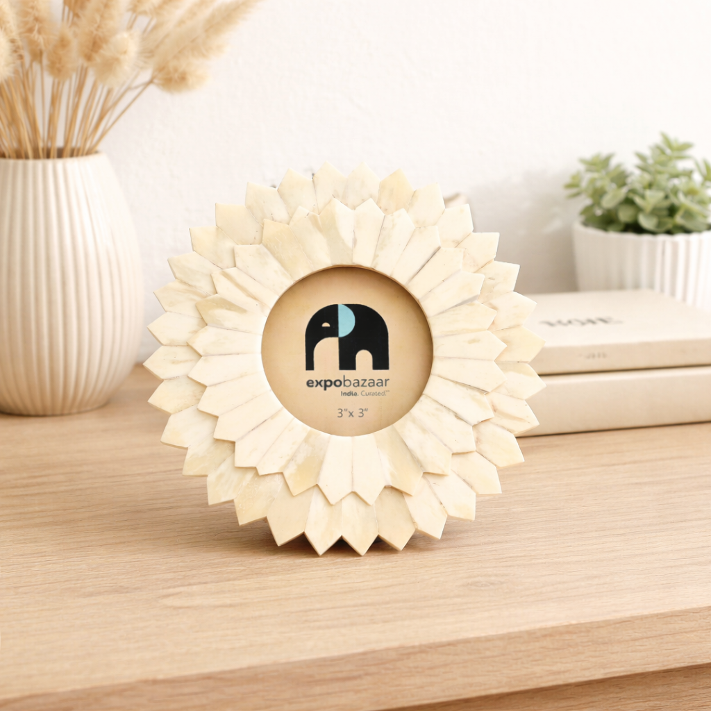 Bone Inlay Sunflower Photo Frame 3x3 Handcrafted White