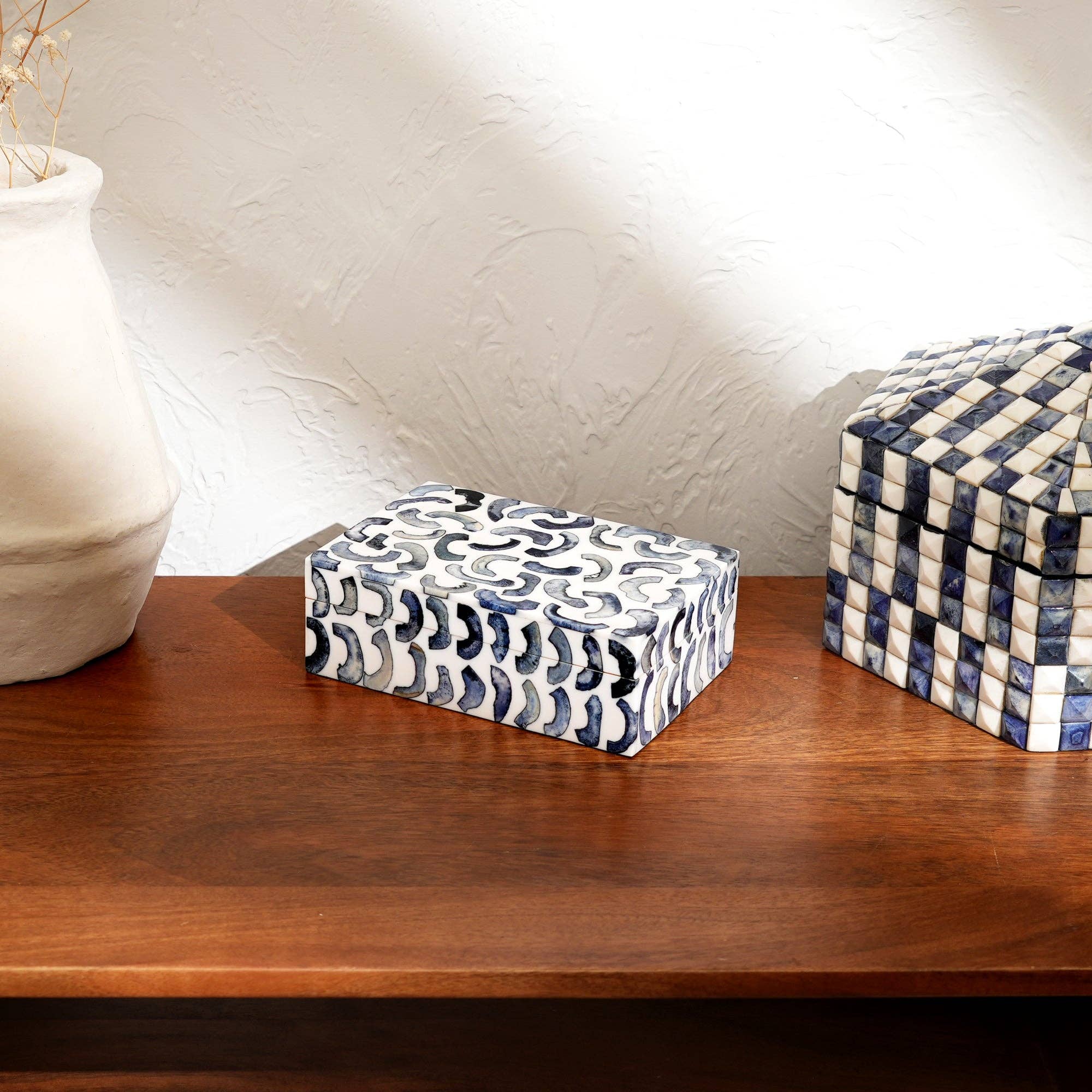 Handcrafted Abstract Bone Inlay Decorative Box Blue