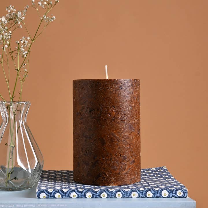 Lavender & Rosemary Marble Pillar Candle, Sandstone