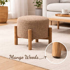 Brown Boucle Round Stool with Wooden Legs 40cm