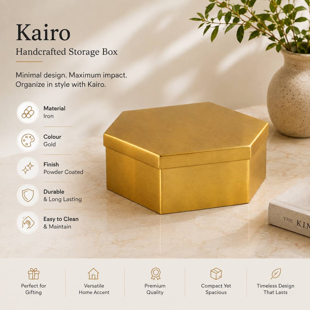 Gold Hexagon Iron Storage Box | Modern Decorative Organizer
