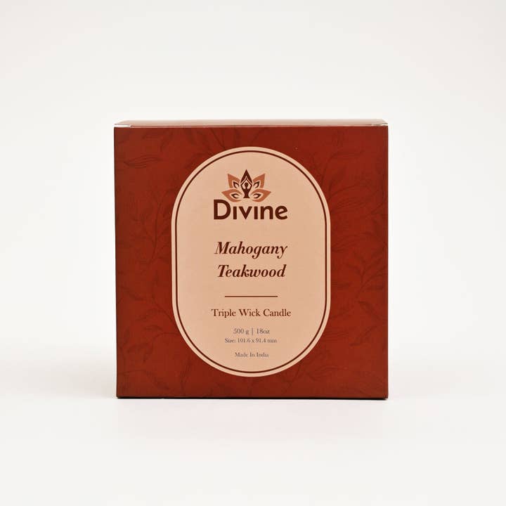 Mahogany & Teakwood Triple Wick Glass Candle