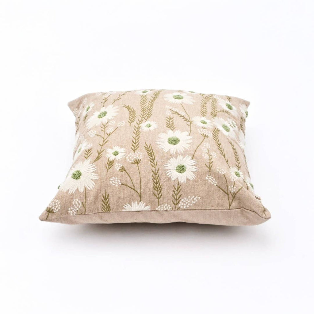 Floral Embroidered Cotton Cushion- Jasmine Design- 45x45 cm