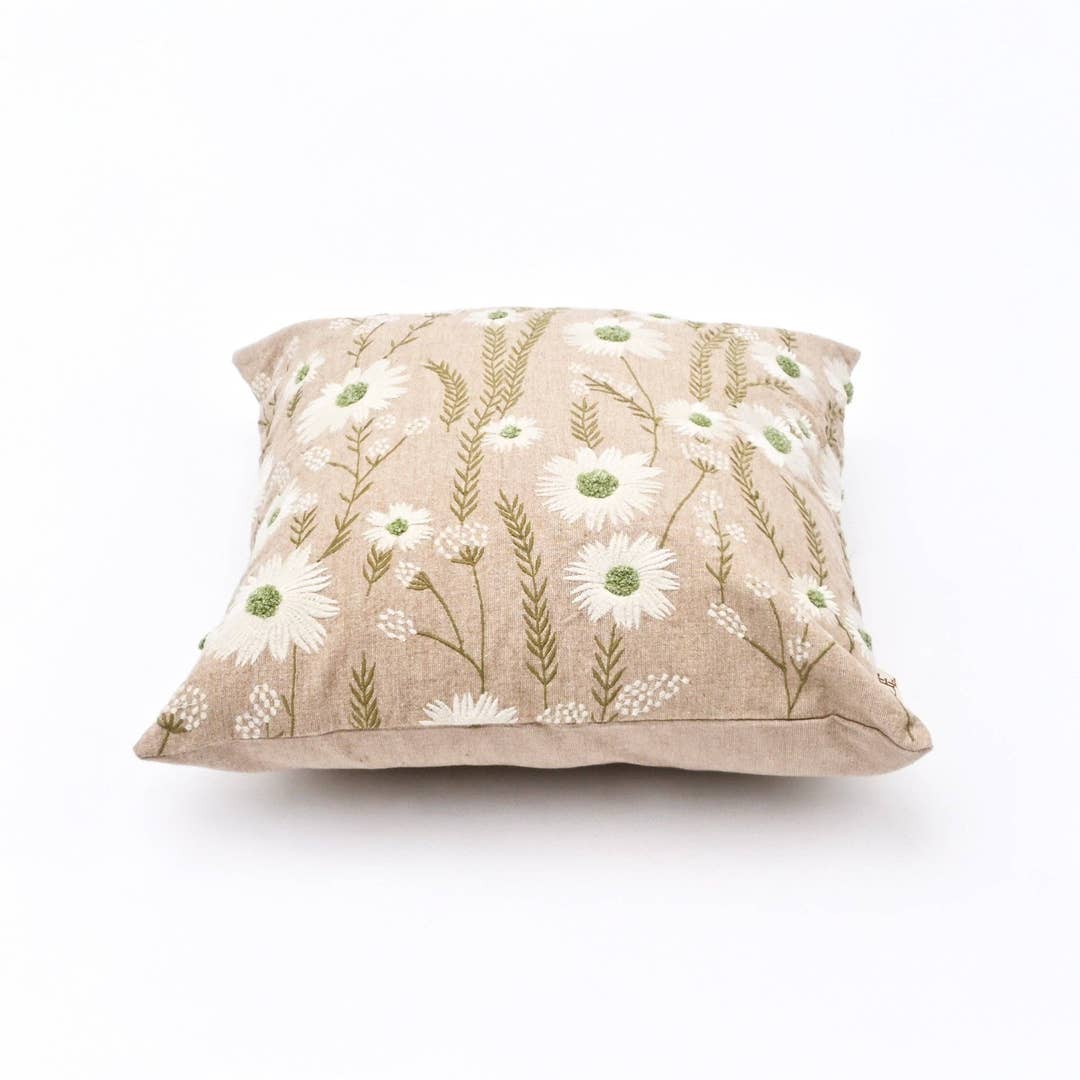 Floral Embroidered Cotton Cushion- Jasmine Design- 45x45 cm