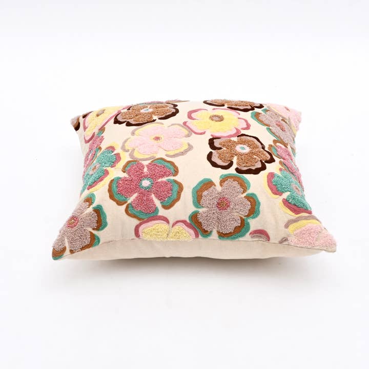 Printed Cotton Cushion- Retro Floral Design- 45x45 cm