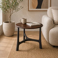 Round Wood Coffee Table with Black Metal Base| Modern Design