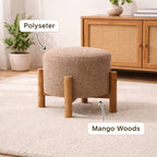 Brown Boucle Round Stool with Wooden Legs 40cm